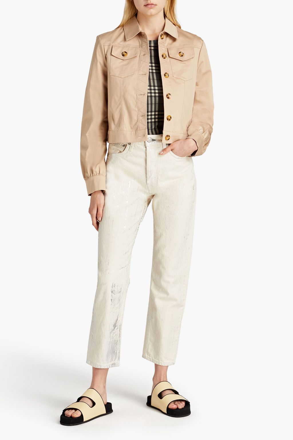 RAG & BONE Maya 메탈릭 하이라이즈 슬림 레그 크롭 진