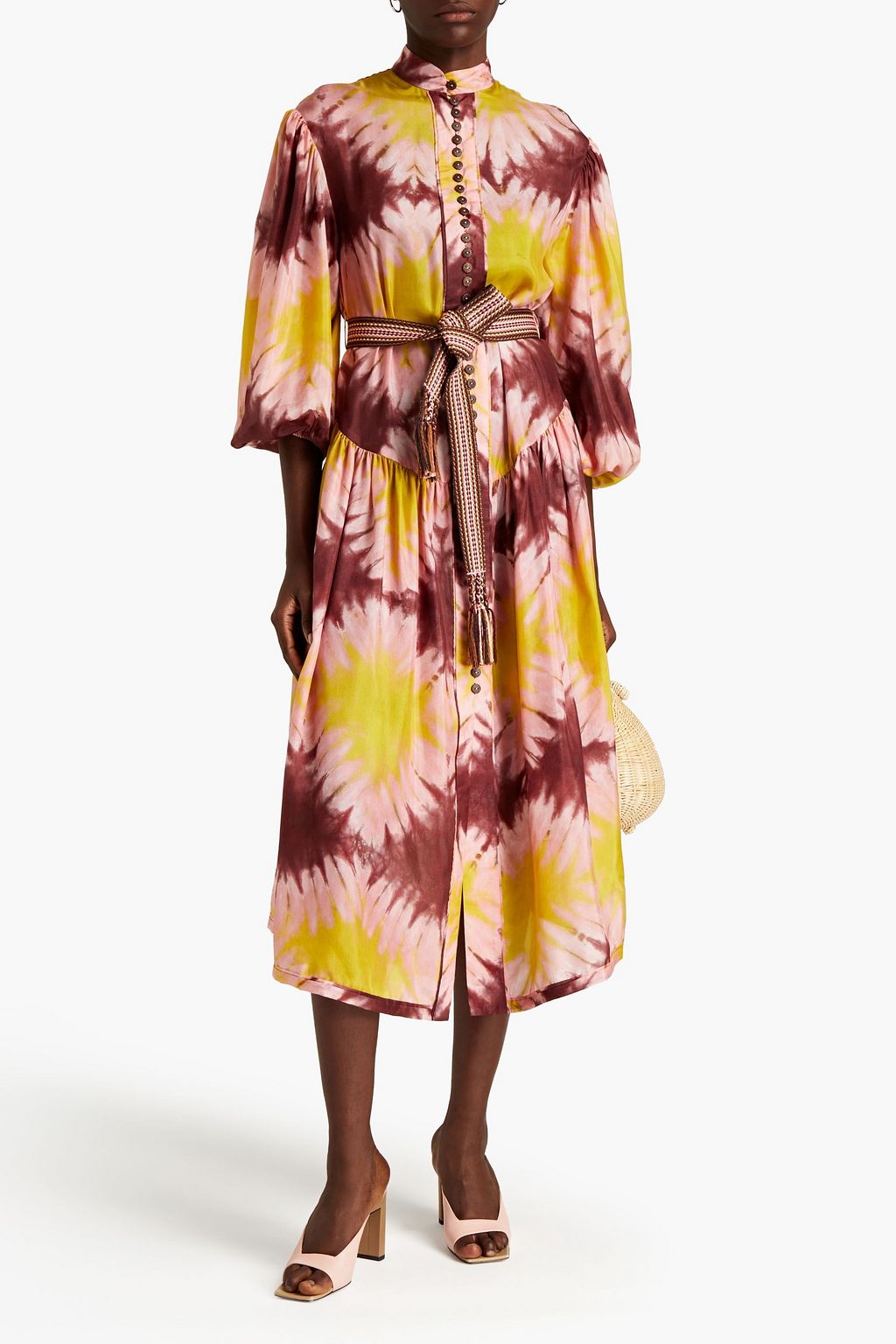 ZIMMERMANN Shelly gathered tie-dyed silk-voile midi dress
