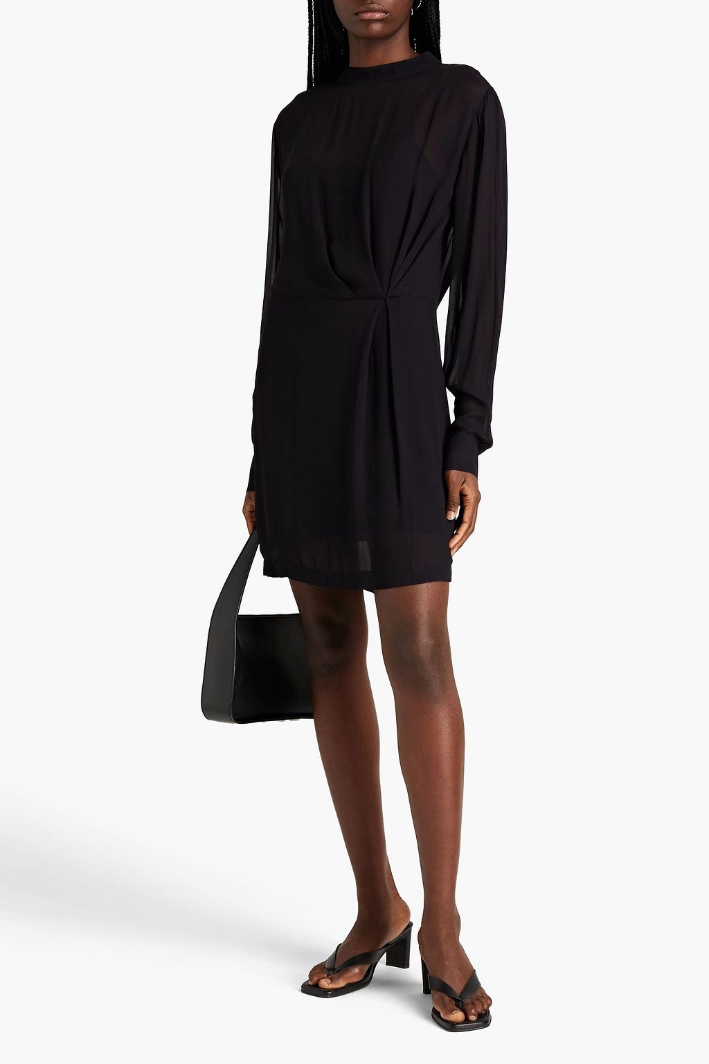 Black Lyla pleated georgette mini dress 