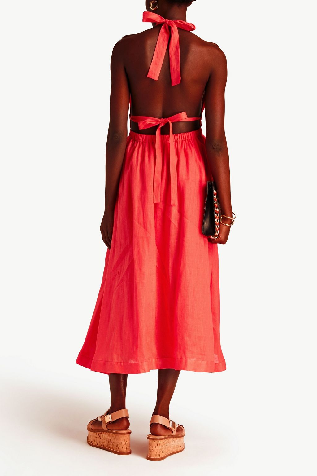 ZIMMERMANN Shelly pleated linen-canvas halterneck midi dress