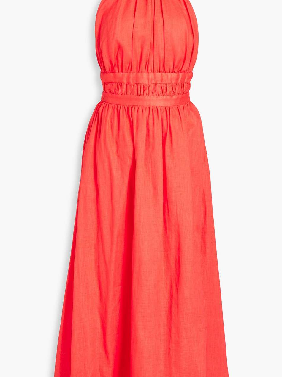 shelly pleated linen-canvas halterneck midi dress