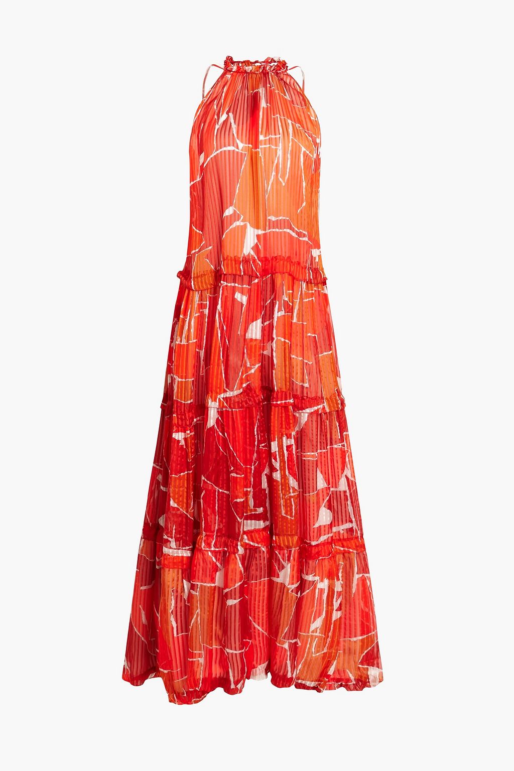 Missoni - Tiered Ruffled Printed Silk-Jacquard Halterneck Maxi Dress Red - It 38