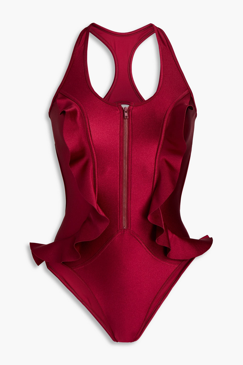 Zimmermann Shelly Cutout Ruffled Swimsuit In Claret