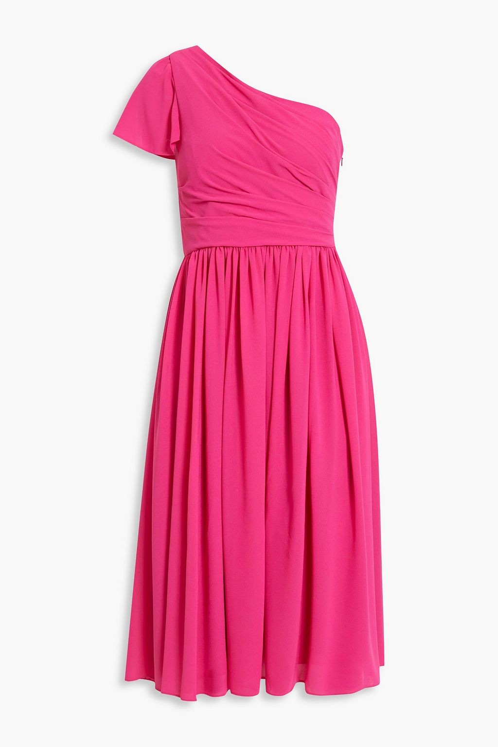One shoulder gathered crepe midi dress
