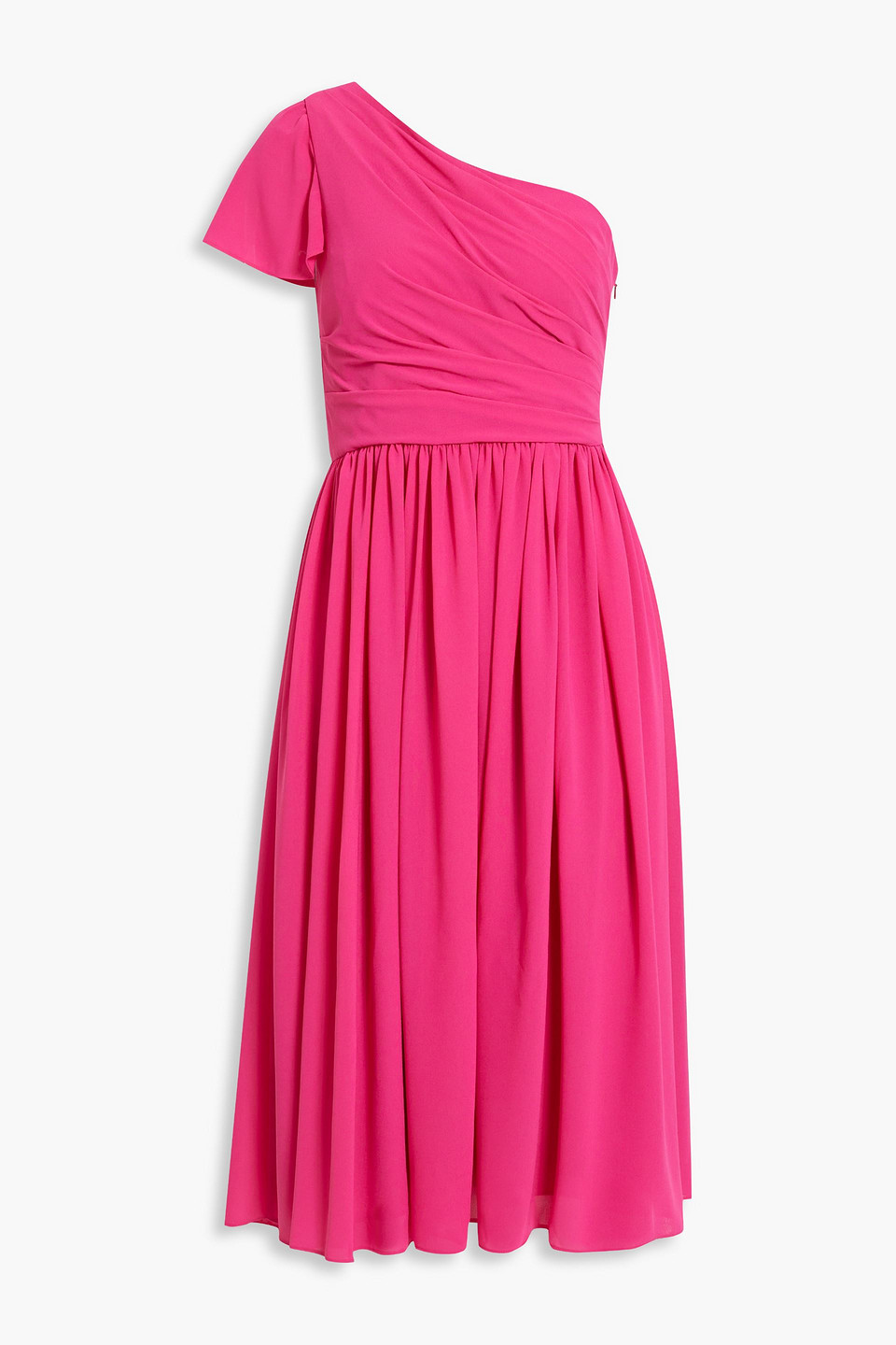 Mikael Aghal One-shoulder gathered crepe midi dress