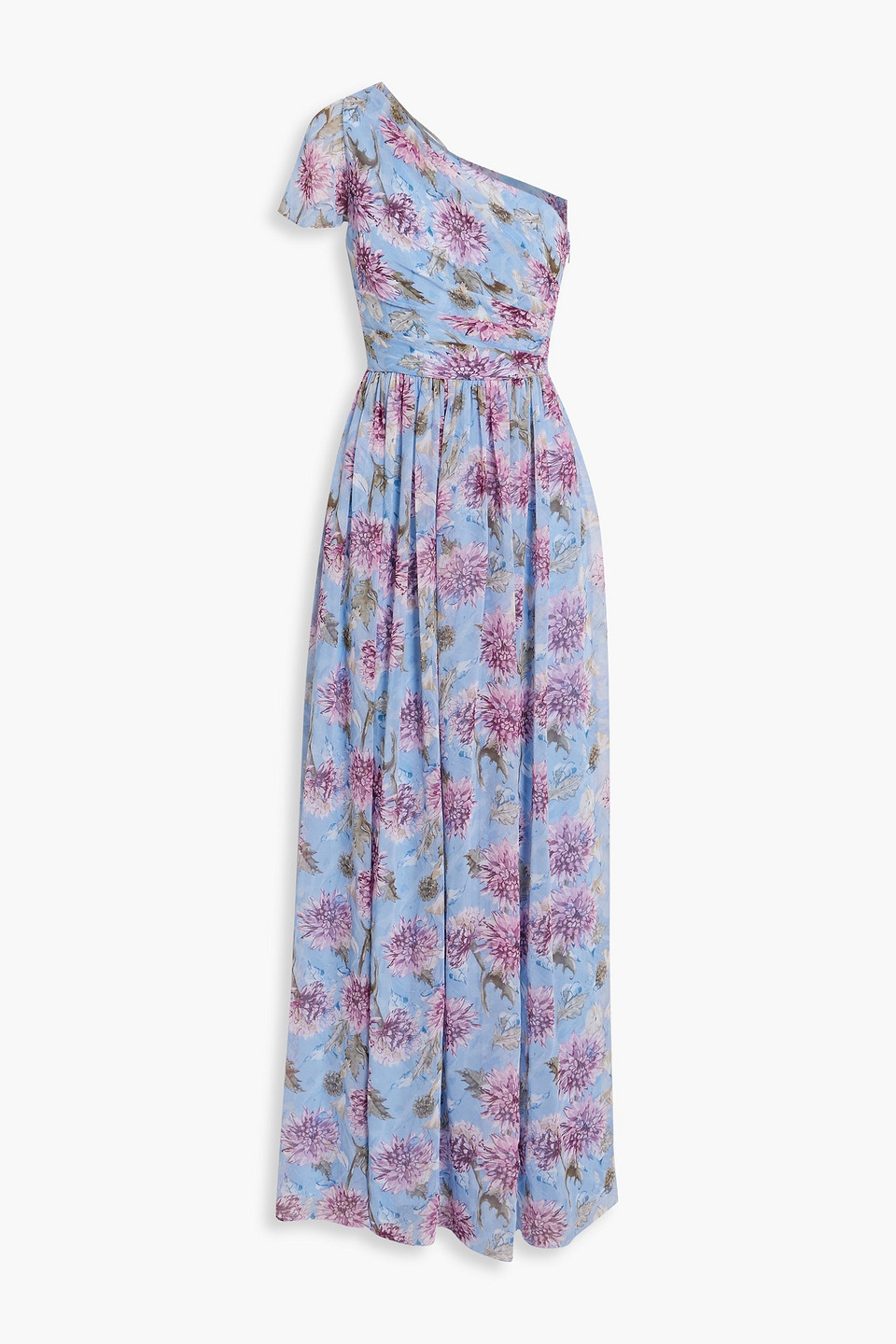 Mikael Aghal One-shoulder gathered floral-print crepe gown