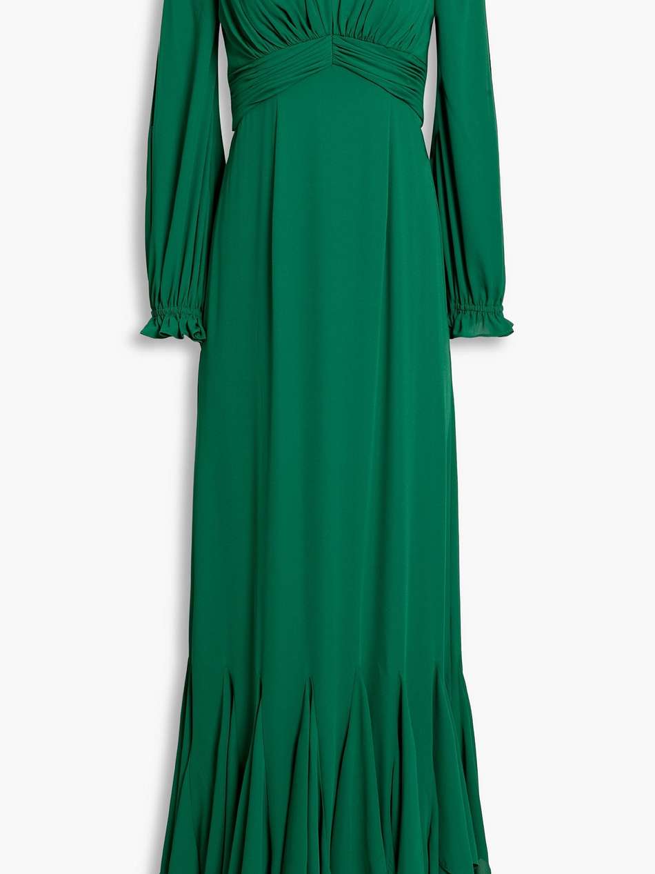 ruffle-trimmed gathered crepe gown