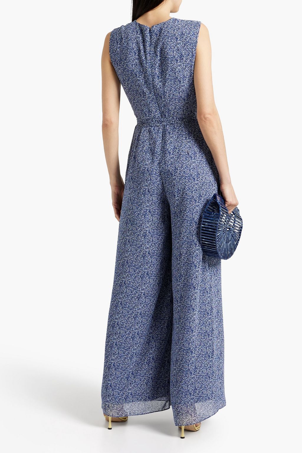 MIKAEL AGHAL Belted pleated printed crepe jumpsuit