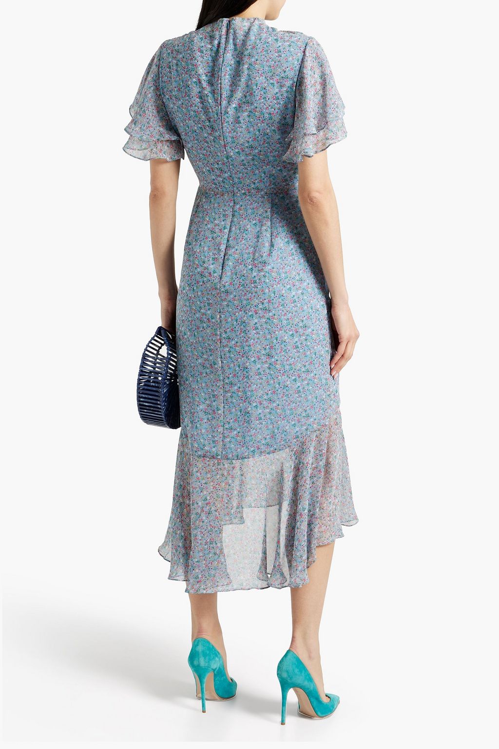 MIKAEL AGHAL Ruffle-trimmed gathered crepe de chine midi dress