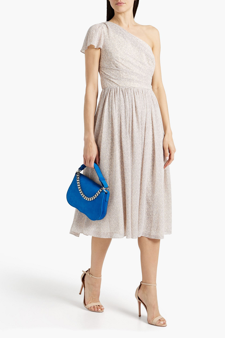 Mikael Aghal One-shoulder Gathered Floral-print Crepe Midi Dress In Ecru