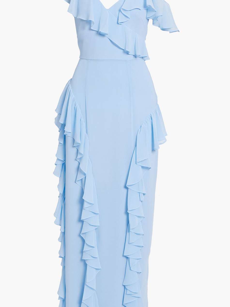 ruffled crepe gown