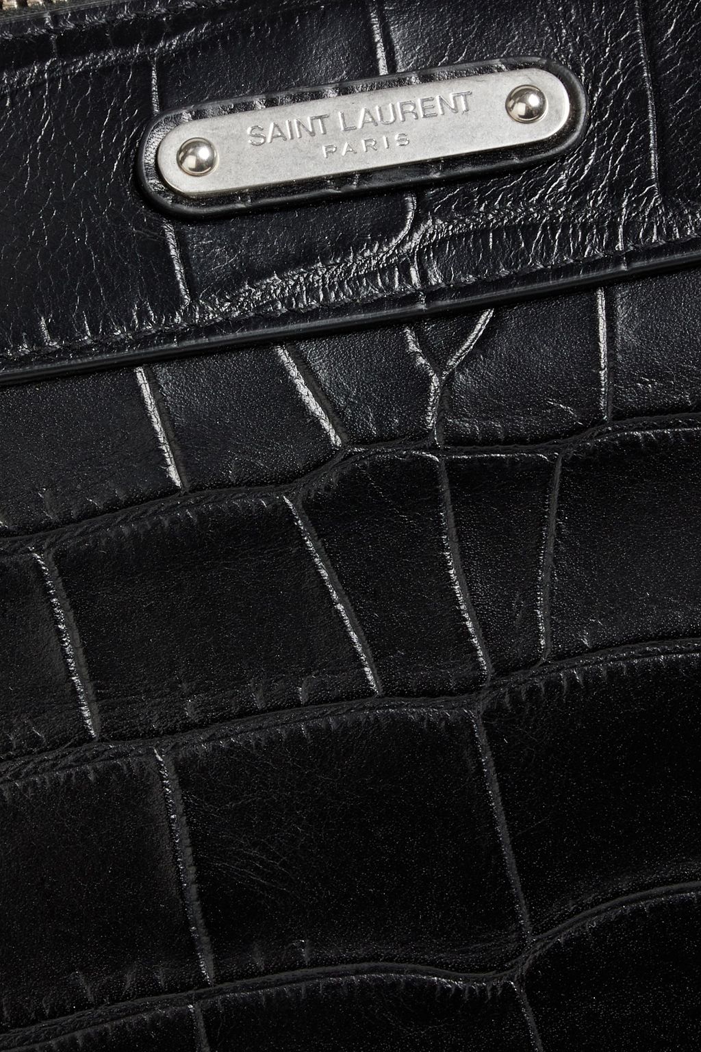 SAINT LAURENT ID Convertible croc-effect leather messenger bag