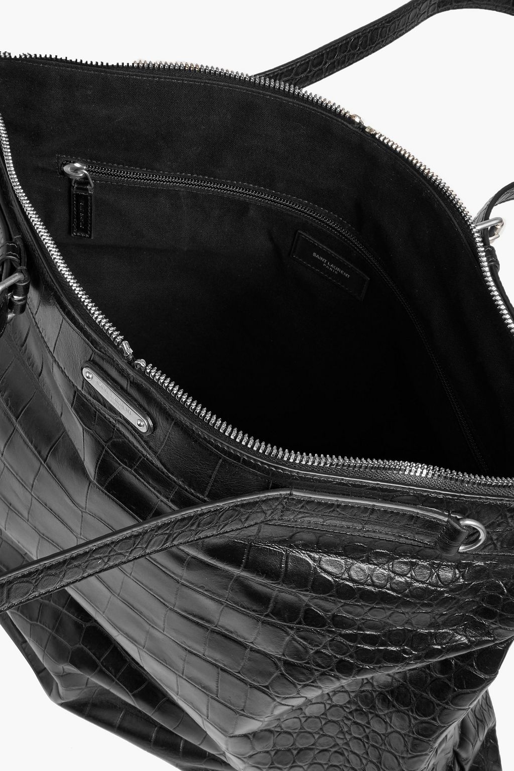 SAINT LAURENT ID Convertible croc-effect leather messenger bag