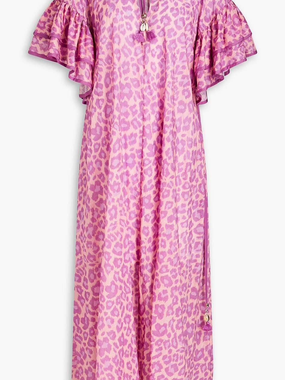 ruffled leopard-print cotton midi dress