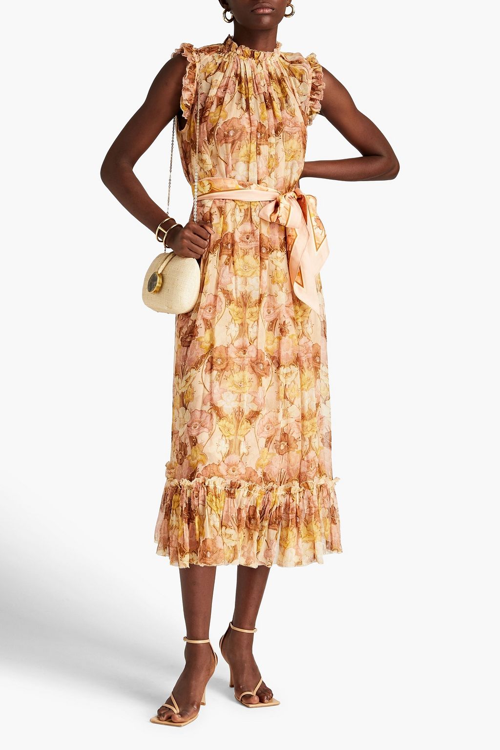 ZIMMERMANN Tempo ruffled floral-print silk-crepon midi dress | THE OUTNET