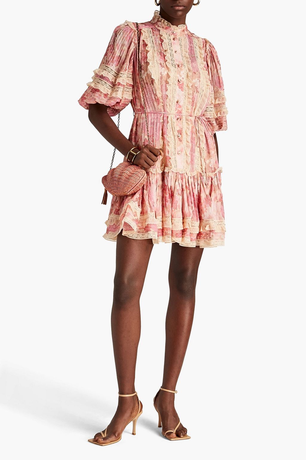 ZIMMERMANN Concert pintucked floral-print crepe de chine mini dress