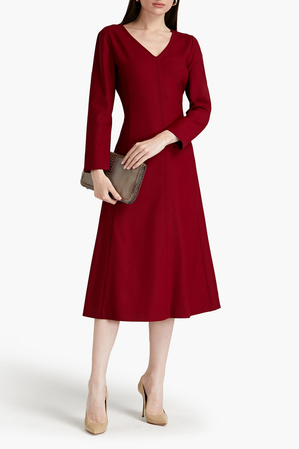 Piazza Sempione Twill Midi Dress In Burgundy