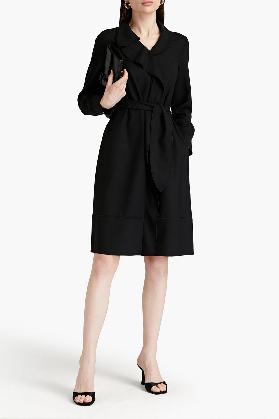 Piazza Sempione Ruffled Belted Crepe Dress In Black