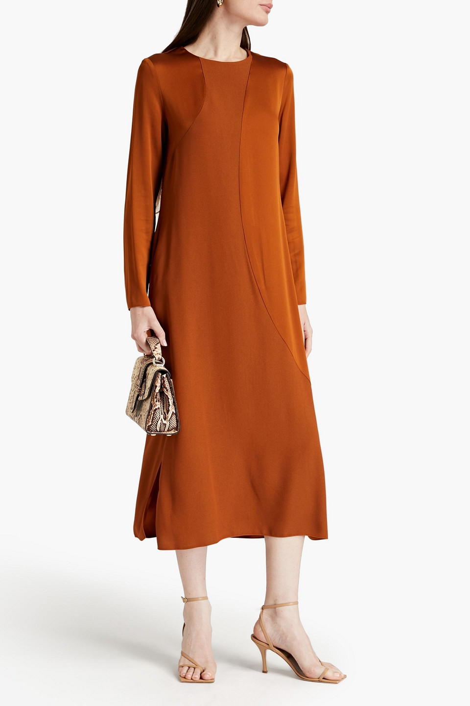 Piazza Sempione Crepe Midi Dress In Brown