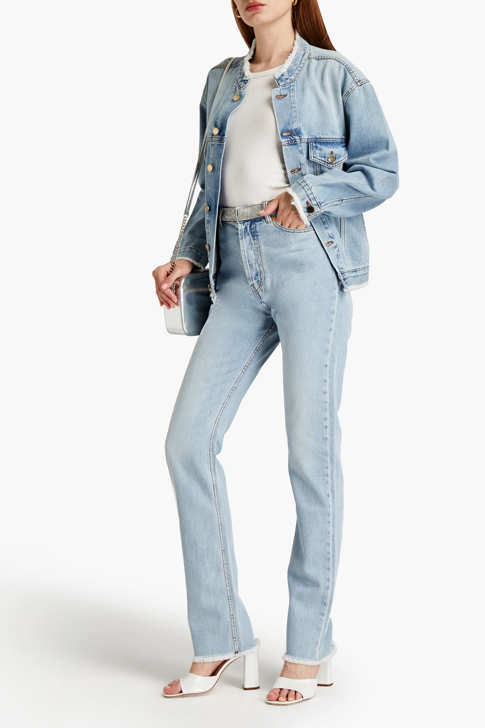 ALEXANDRE VAUTHIER FRAYED FADED DENIM JACKET,3074457345631597132