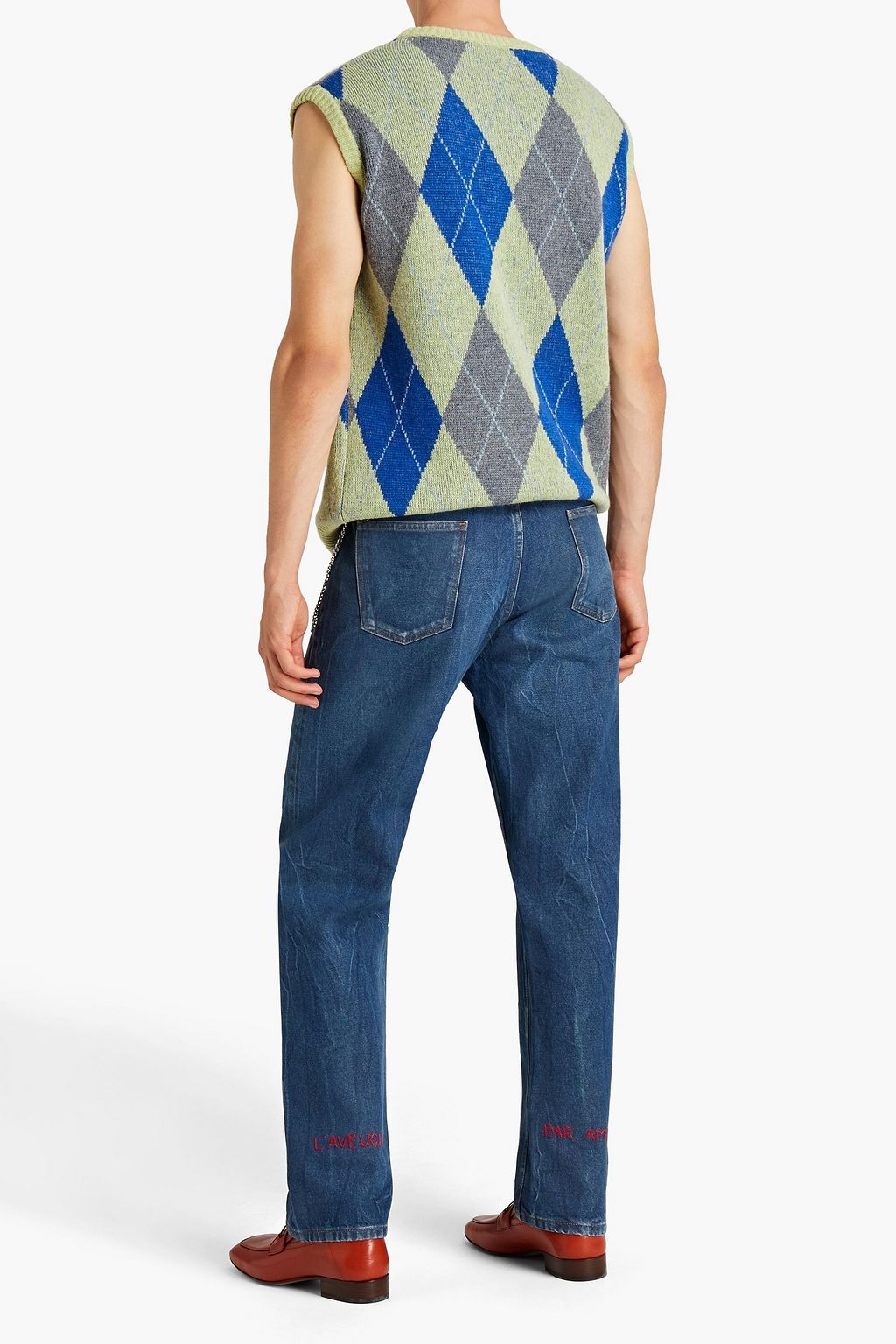 GUCCI Jeans mit geradem Bein aus Denim mit Sitzfalten und Stickereien