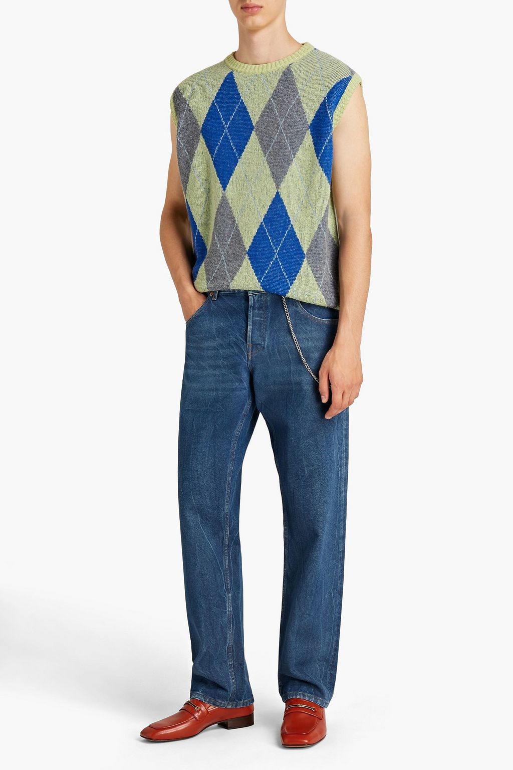 GUCCI Jeans mit geradem Bein aus Denim mit Sitzfalten und Stickereien