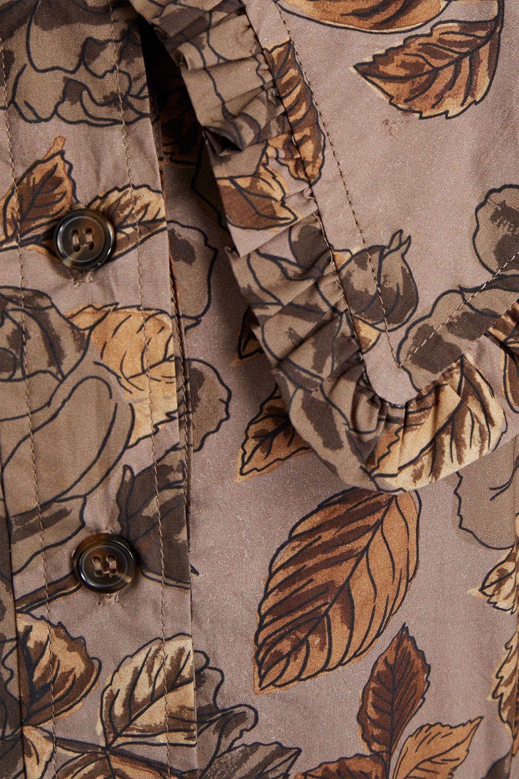 GANNI Ruffle-trimmed floral-print organic cotton-poplin shirt