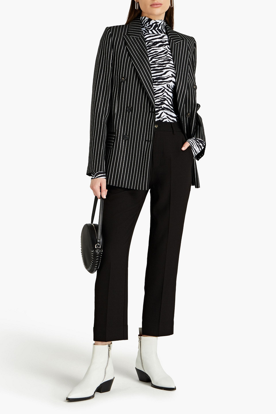 Ganni Cropped Stretch-crepe Tapered Trousers In Black