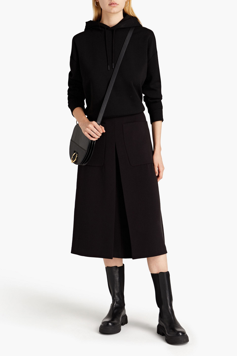 Ba&sh Cita Pleated Jersey Midi Skirt In Black