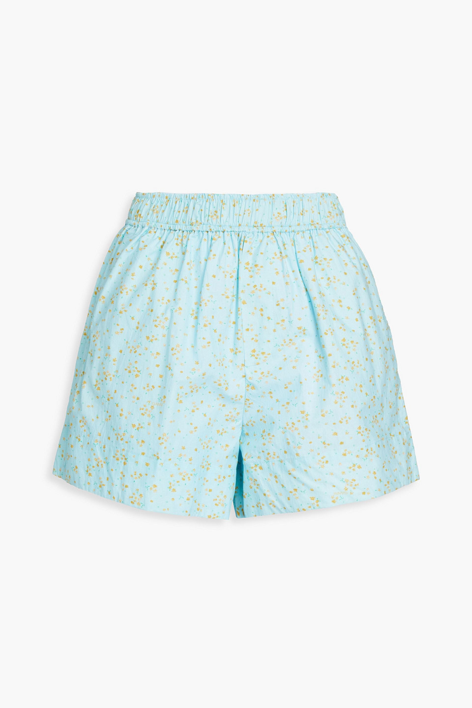 Ganni Floral-print Cotton-poplin Shorts In Light Blue