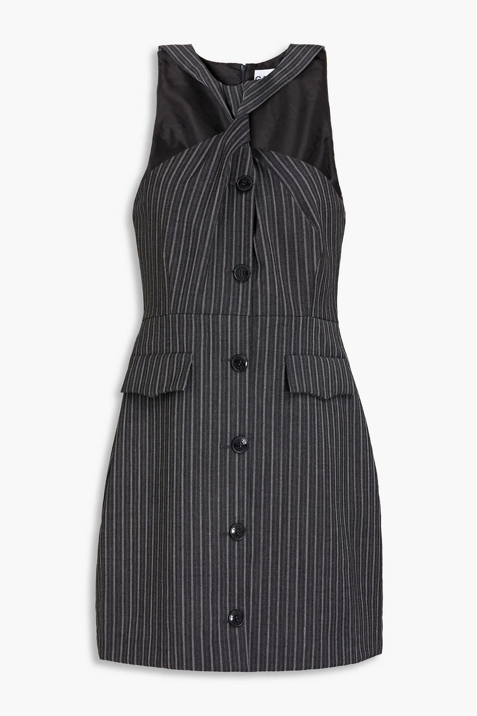 Ganni Twist-front Jacquard Mini Dress In Dark Gray