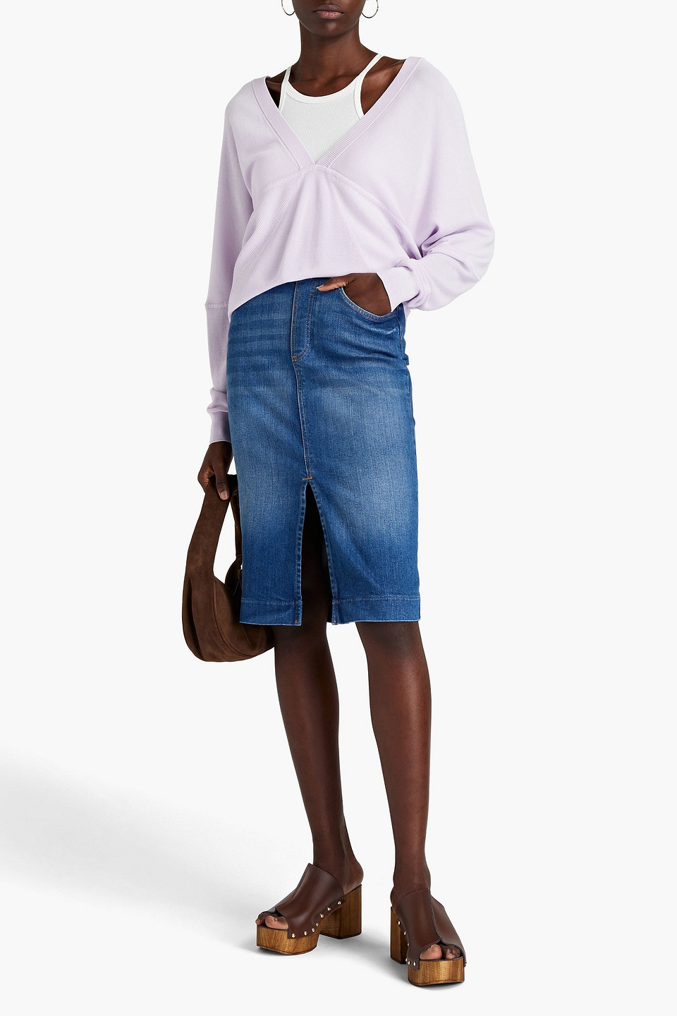 Ba&sh Date Faded Denim Pencil Skirt In Blue