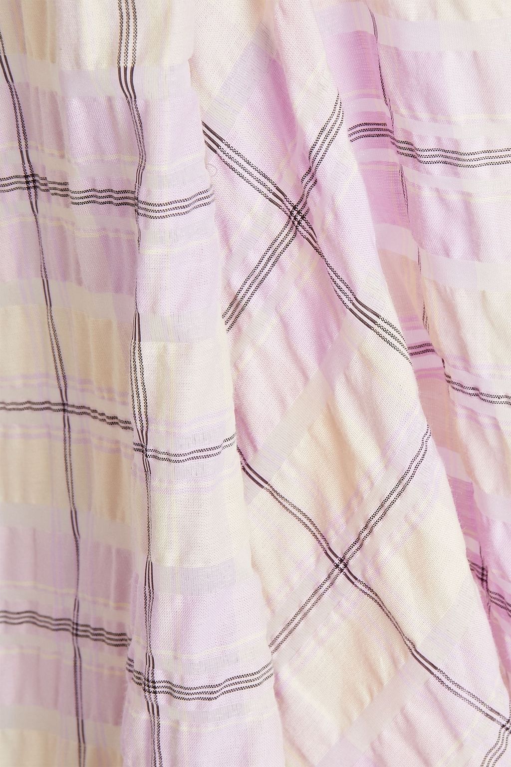GANNI Pleated checked organic cotton-blend seersucker mini dress