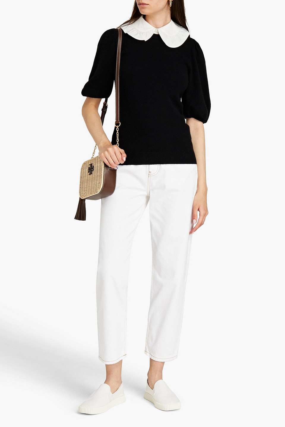 Ba&sh Swim Poplin-trimmed Wool, Cotton And Cashmere-blend Sweater In Black