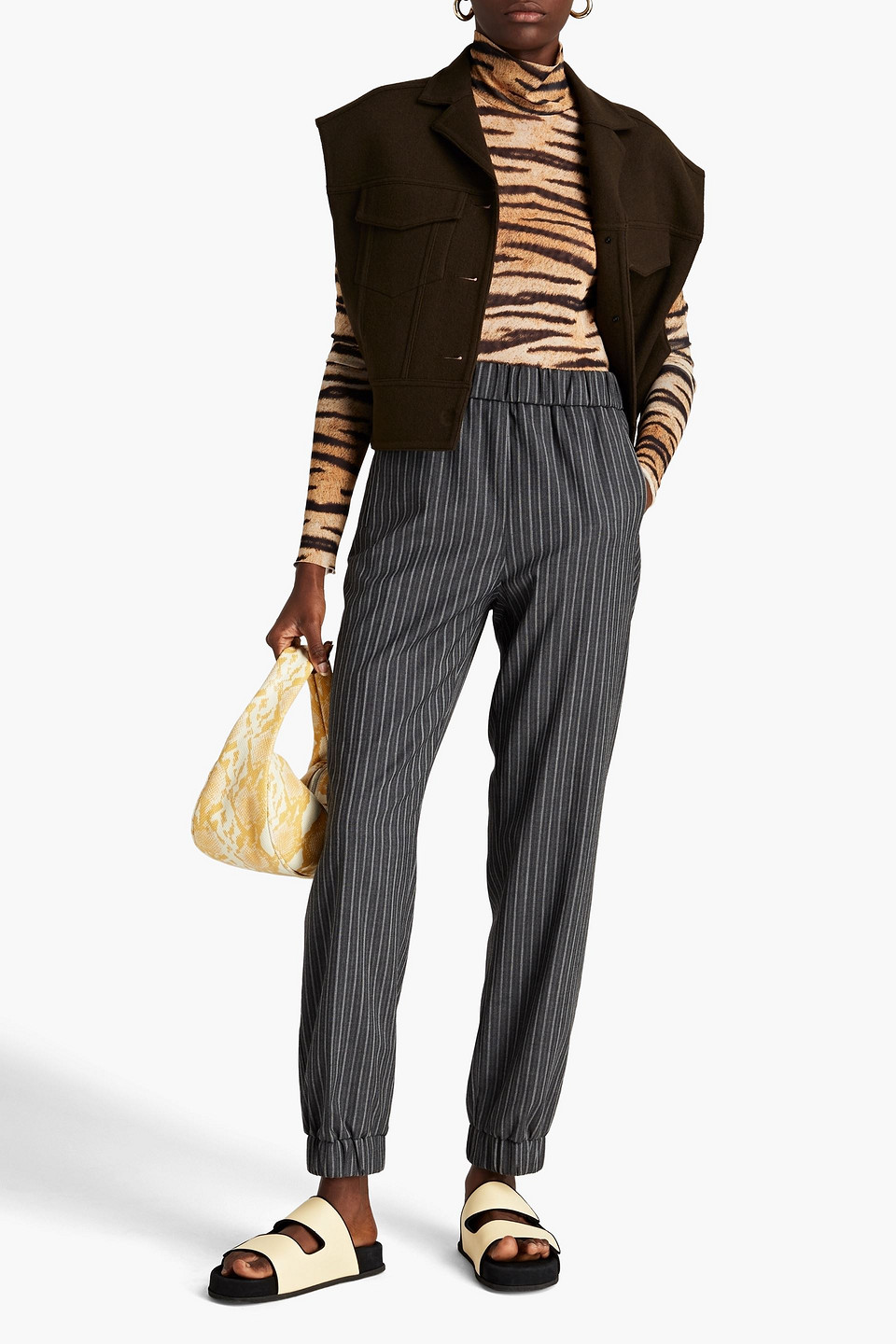 Ganni Striped Jacquard Tapered Trousers In Grey