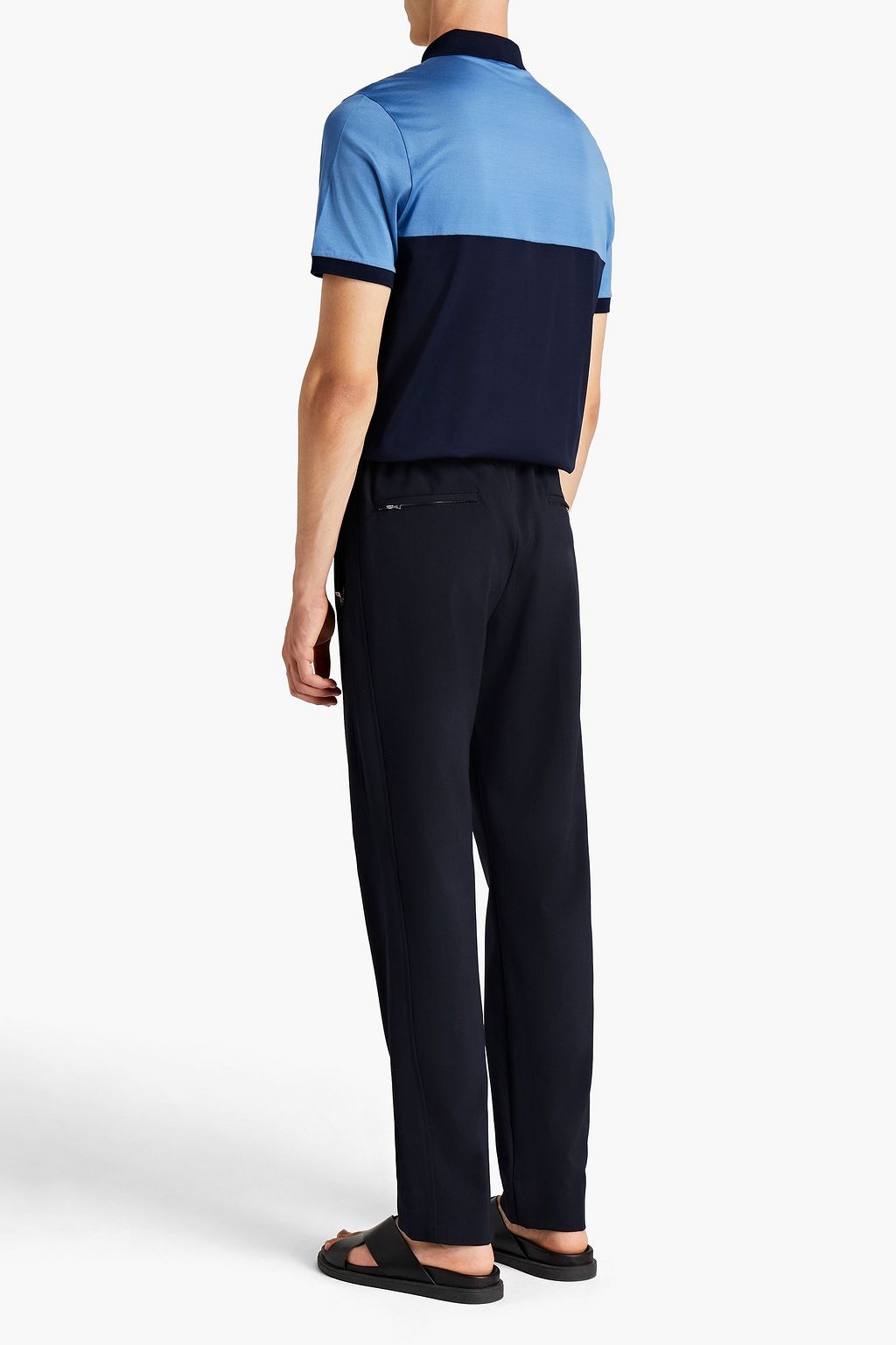 CANALI Two-tone cotton-jersey polo shirt