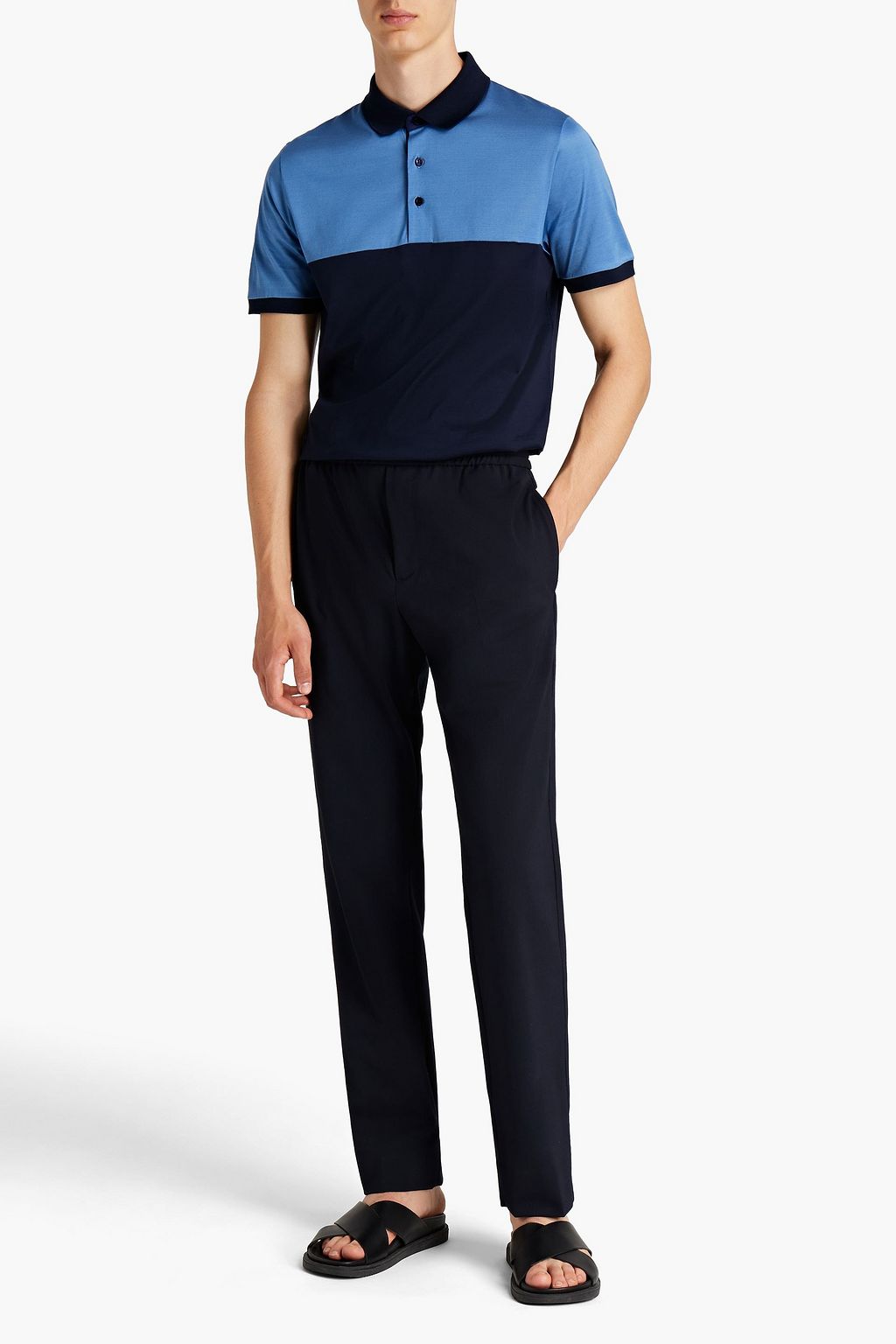 CANALI Two-tone cotton-jersey polo shirt