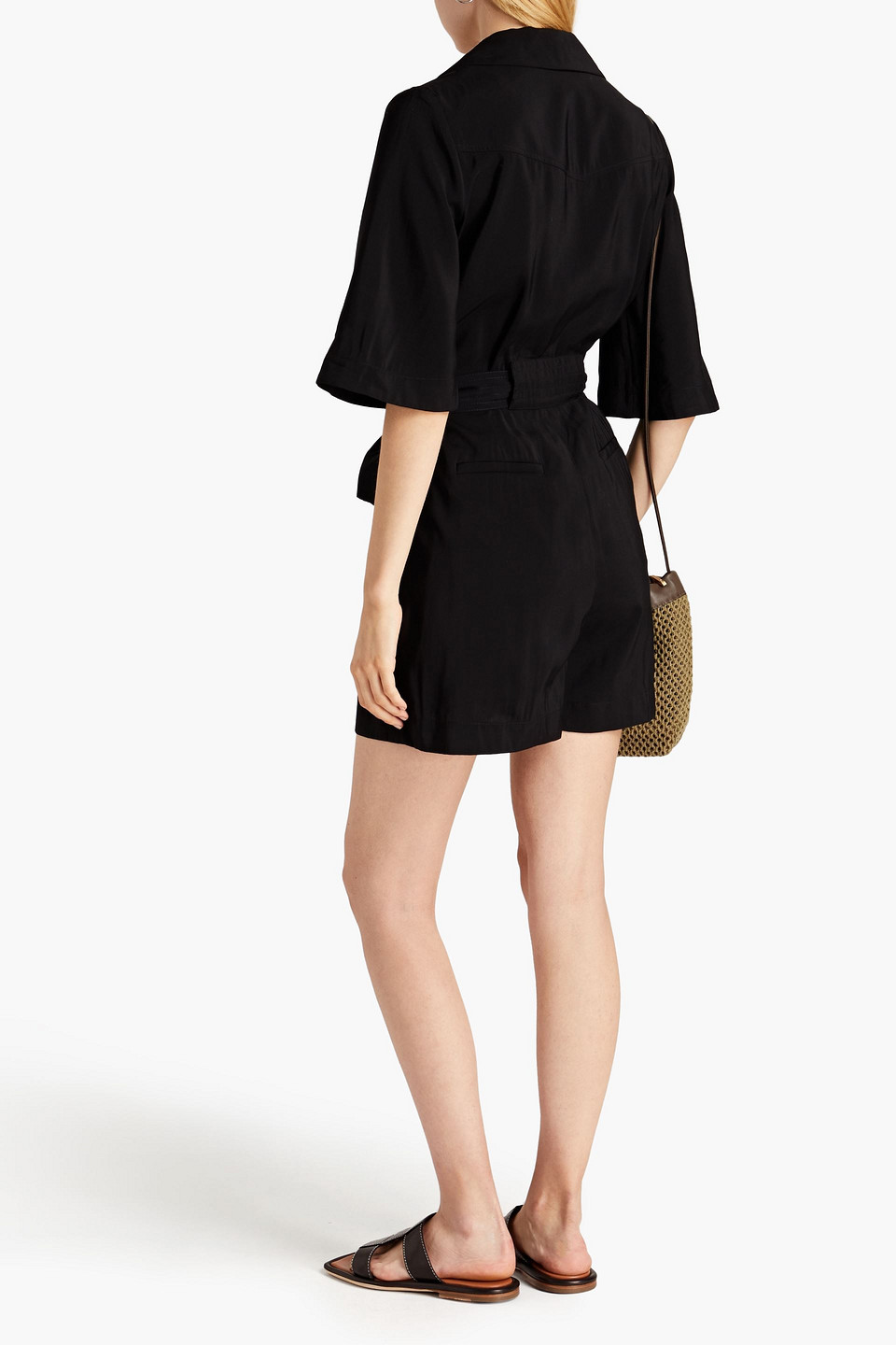 Ba&sh Calia Wrap-effect Pleated Woven Playsuit In Black