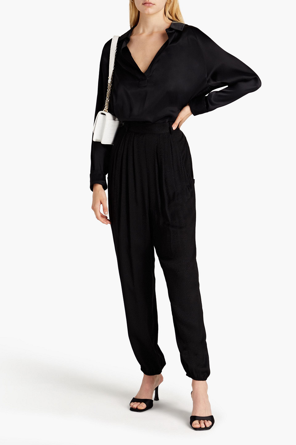 Ba&sh Pleated Leopard-jacquard Tapered Pants In Black