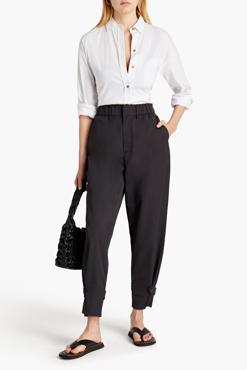 Ba&sh Valmy Cropped Cotton Tapered Pants In Charcoal