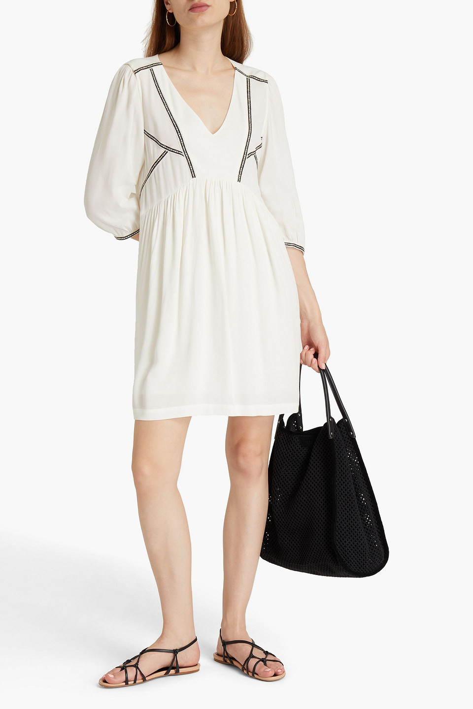 Ba&sh Gathered Crepe De Chine Mini Dress In Ecru