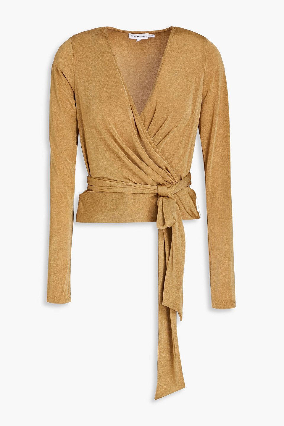 Good American Wrap-effect Stretch-jersey Top In Sand
