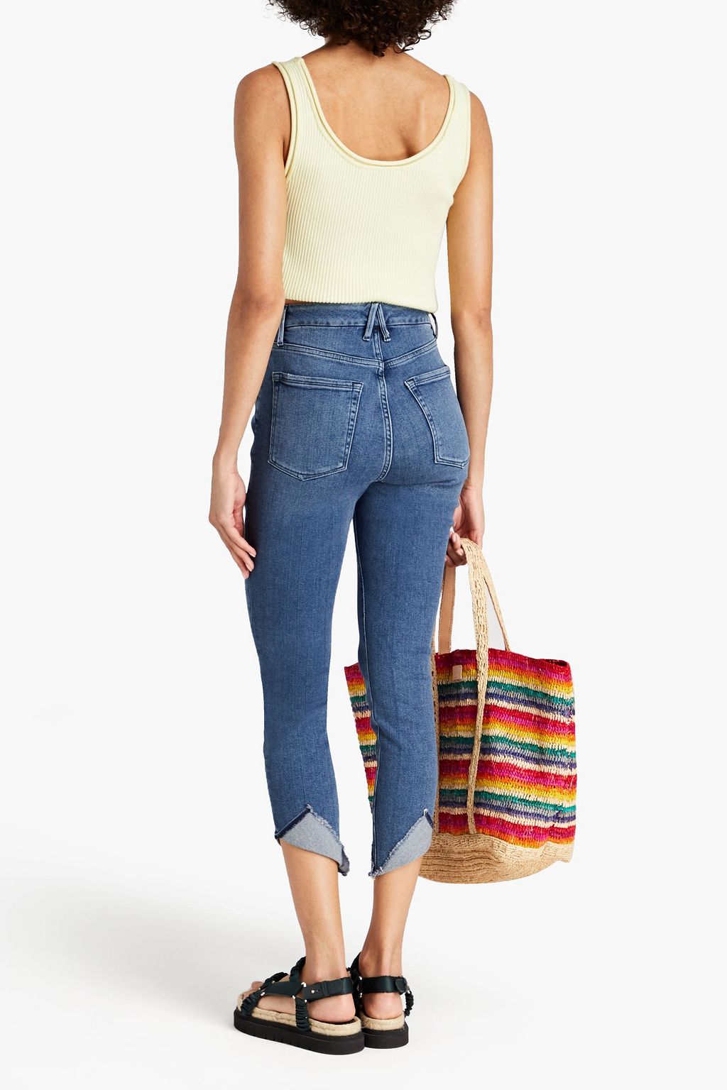 GOOD AMERICAN Hoch sitzende Cropped Skinny Jeans in ausgewaschener Optik