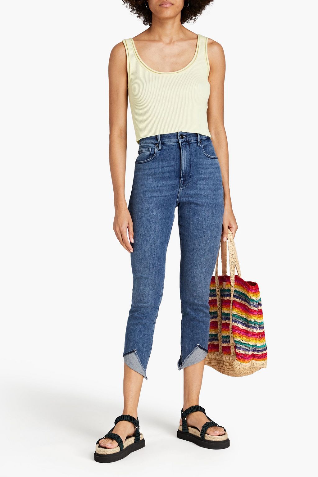 GOOD AMERICAN Hoch sitzende Cropped Skinny Jeans in ausgewaschener Optik