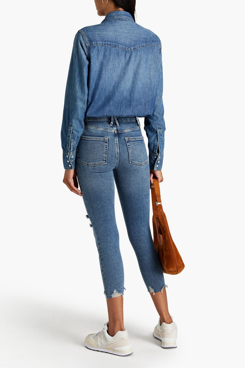 GOOD AMERICAN Hoch sitzende Cropped Skinny Jeans in Distressed-Optik