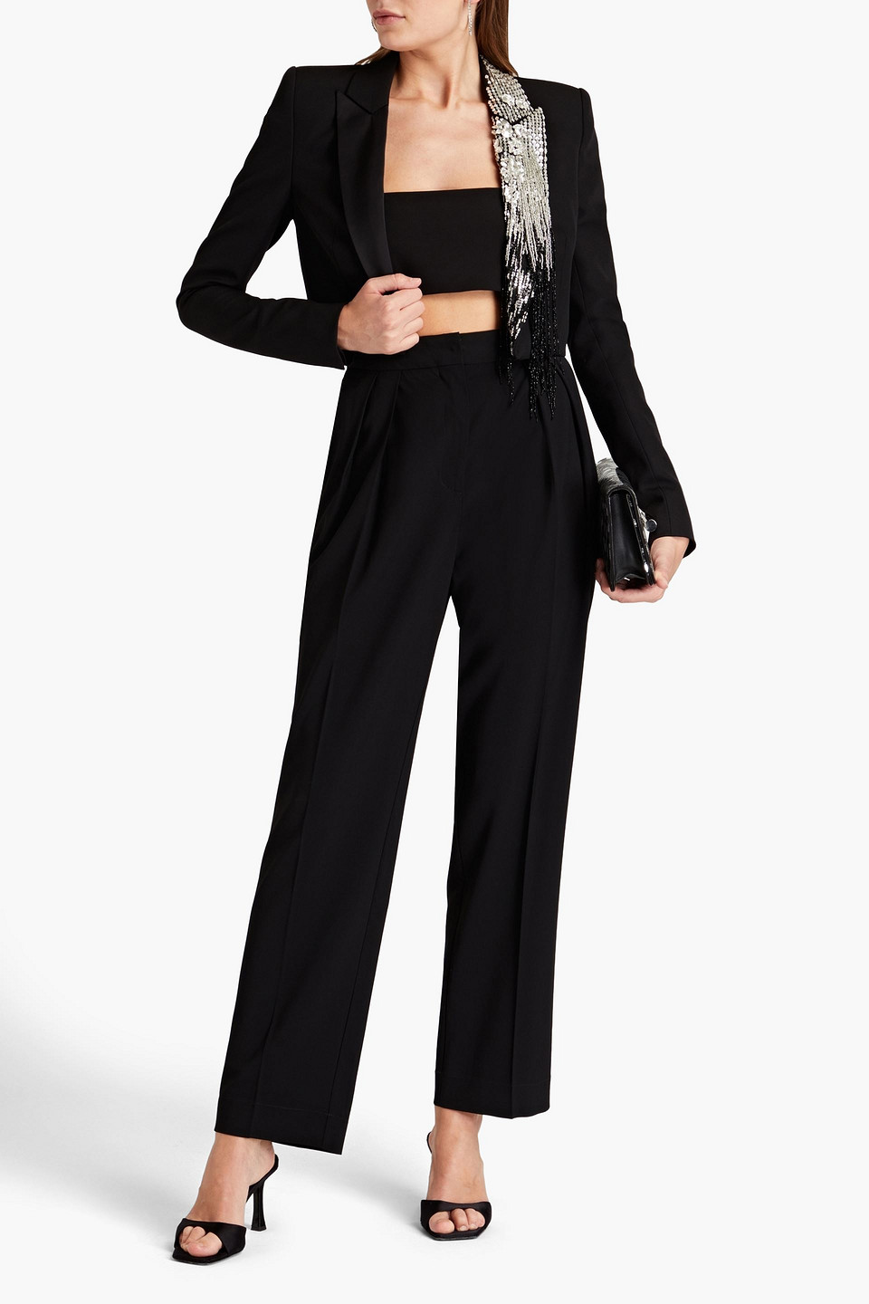 Alexandre Vauthier Cropped Embellished Wool Jacket In Black
