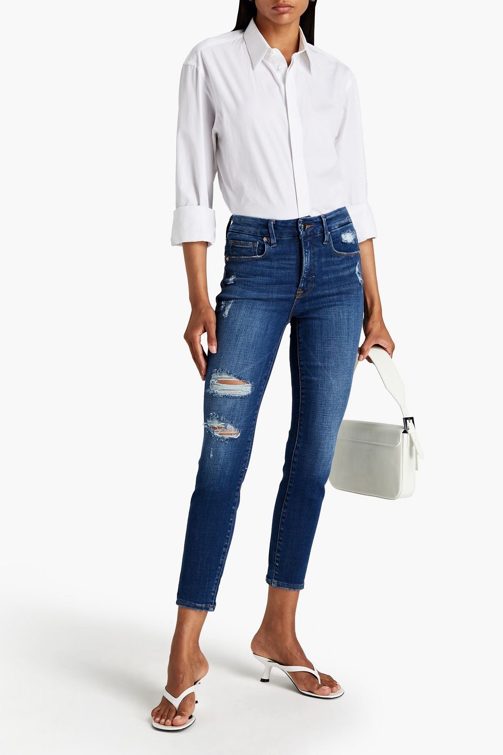 GOOD AMERICAN Good Legs hoch sitzende Skinny Jeans in Distressed-Optik