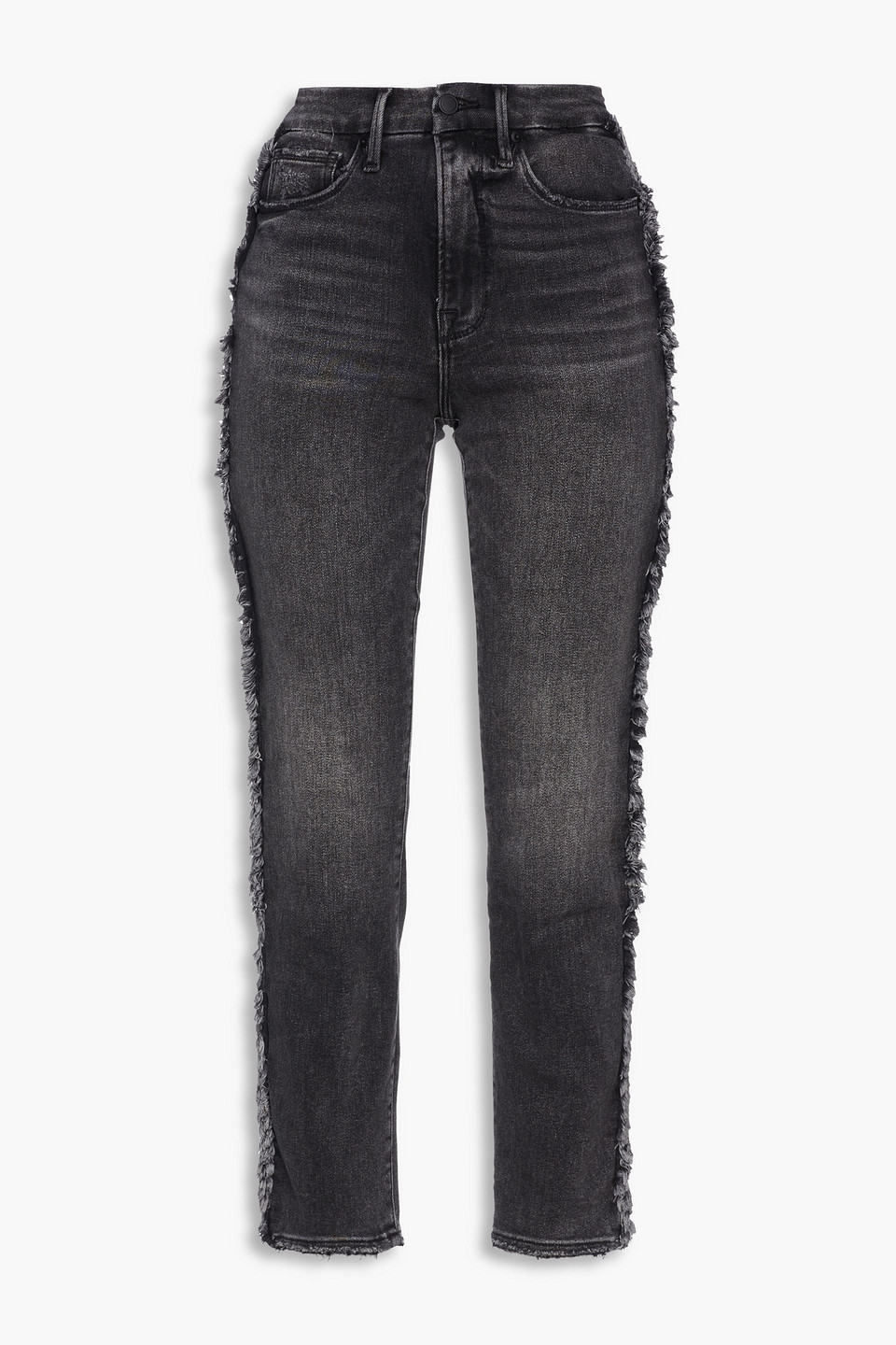 Good American Good Classic frayed high-rise slim-leg jeans