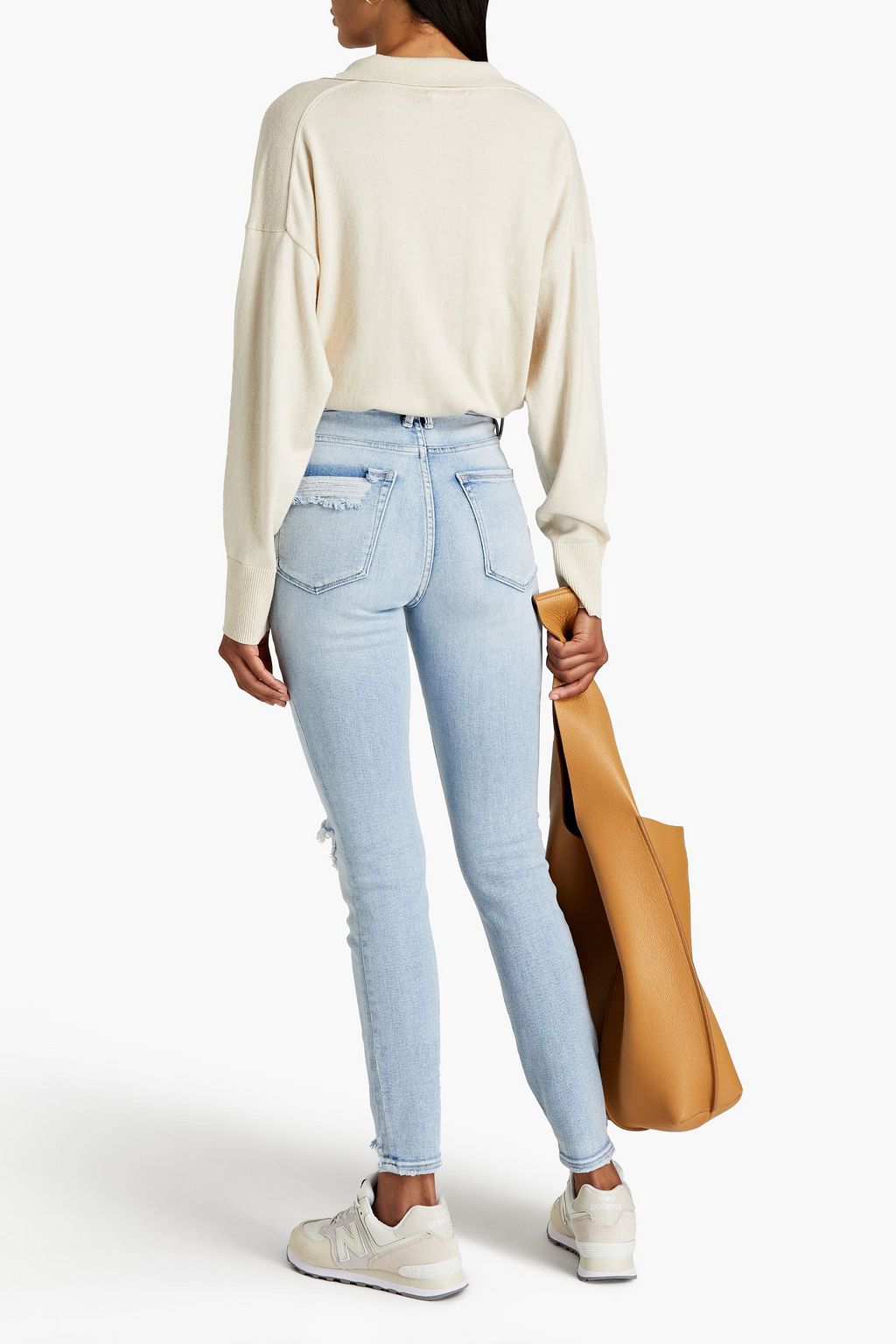 GOOD AMERICAN Good Waist hoch sitzende Skinny Jeans in Distressed-Optik