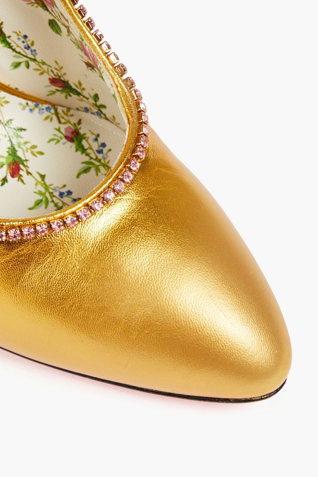 GUCCI Embellished metallic leather, suede and elaphe pumps